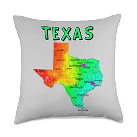 Physical Map of Texas major cities, lakes, rivers, USA Throw Pillow