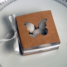 Set of 10 cardboard boxes – guest gift packaging butterfly, vintage, natural for wedding favours, christening or communion.
