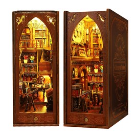 Flever Dollhouse DIY Book Nook Miniature Kit, Bookshelf Insert Decor, 3D Wooden Puzzle Booknook Miniature Kit, Creative Assembled Bookends for Romantic (Library of Books)