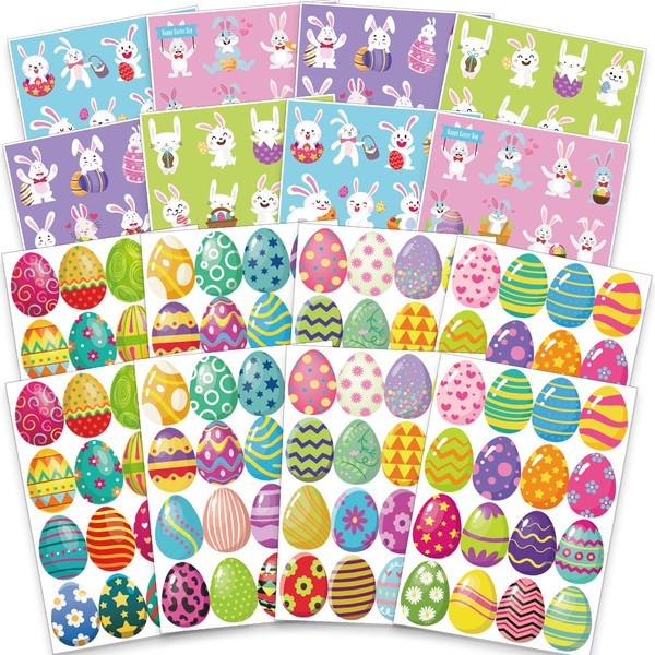 FAMYGFT 256PCS Easter Stickers for Kids,Easter Egg Sticker Cute Bunny