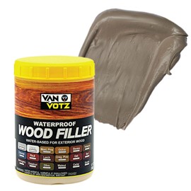 VAN VOTZ Waterproof Filler [17oz, Oak] - Exterior Grade Wood Repair in 18 Paintable and Stainable Colors. Strong Adhesion and Durability for Outdoor Use in All Weather Conditions