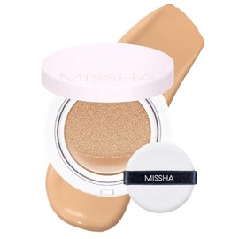 MISSHA Magic Cushion Foundation N.º 25 Beige cálido (para pieles claras a medias con tono neutro) — Cobertura impecable, acabado luminoso y aplicación