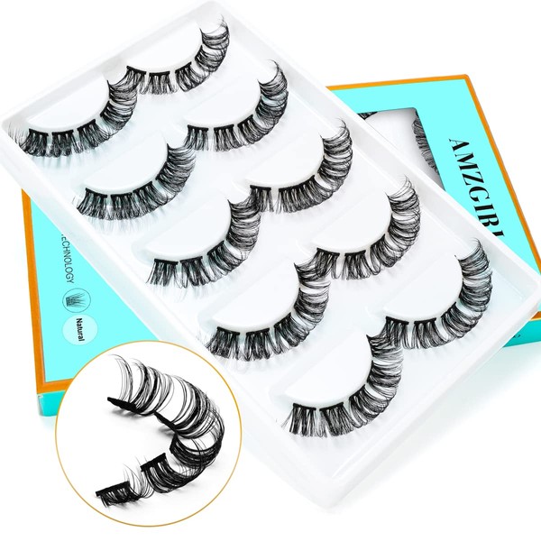 Lash Clusters Russian Strip Cluster Lashes At Home 5 Pairs Wispy Lashes That Look Like Extensions Diy Eyelashes Extension Fluffy Eyelash Clusters Soft Band (Natural,DD-15-18mm)