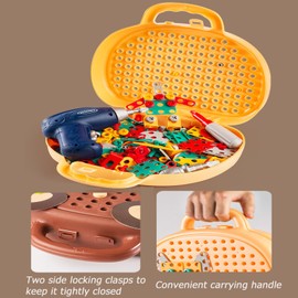 Kids Disassembly Building Toolbox Toys - 205 PCS Creative Cool Montessori Mosaic Set with Electric Drill, DIY Three-Dimensional Engineering Educational Learning Building Block Toy Gifts