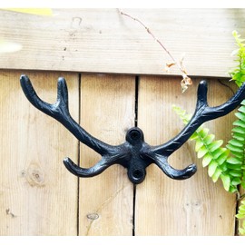KiaoTime Vintage Cast Iron Deer Antlers Wall Coat Hooks Hanger Rack Wall Decor, Indoor Outdoor Home Garden Country Farmhouse Chic Wall Mounted Hooks for Coats Towels Keys Robes