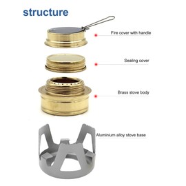 Mini Alcohol Stove, Portable Brass Spirit Burner Cooktop with Aluminium Stand and Extinguish Lid, Ultralight Windproof Camping Cookware for Outdoor Camping, Hiking, Picnic (Grey)