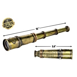 1920 Antique Brass Spyglass Telescope – 15” Handheld Nautical Monocular with Real Leather Case | Vintage Pirate & Explorer Collectible for Sailing, Birdwatching, Home & Ship Decor | Super7One