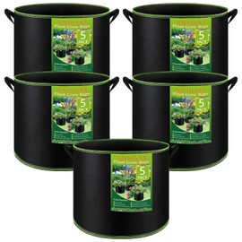 NACHLYNN 5-Pack 15 Gallon Grow Bags Thickened Nonwoven Fabric Pots Heavy Duty Aeration Fabric Pots with Handles Plant for Gardening Fruits Flowers Plant