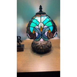Enjoy Decor Lamps Tiffany Style Mini Table Lamp Green Brown Stained Glass Led Bulb Included H12“
