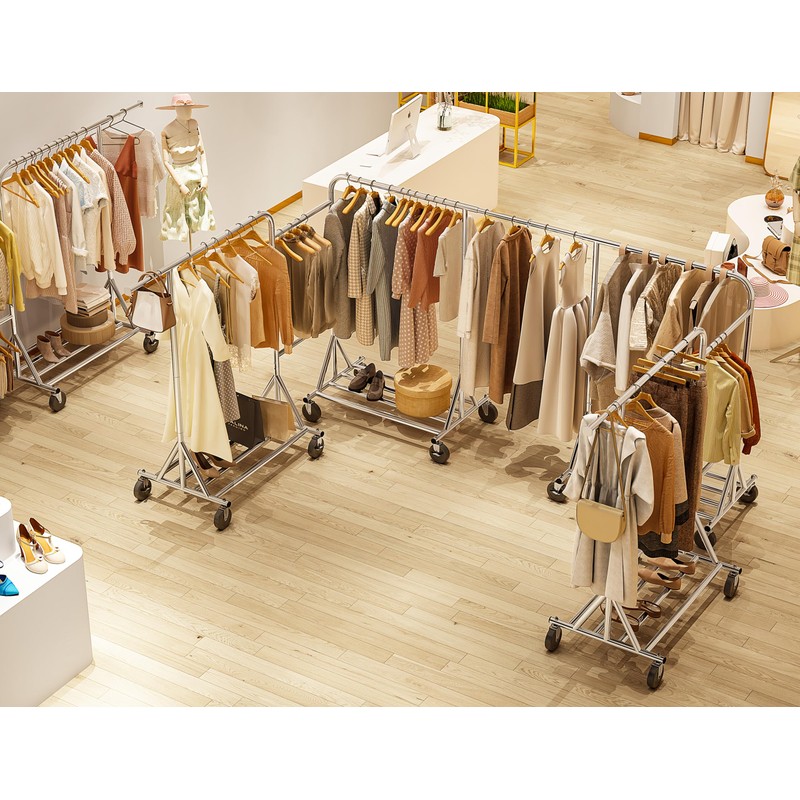 Raybee Heavy-Duty Clothes Rack, 117" W Rolling Rack with Wheels,