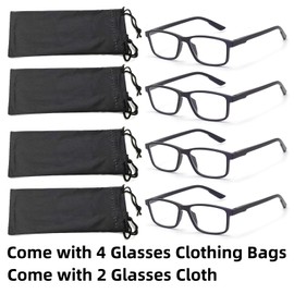 HIGHLIKE 4-Pack Reading Glasses for small face, Spring Hinge Reader, Computer Blue Light Eyelgasses Ease Eye Strain, 4 Matte Black 1.75 x