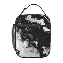 VODRM Black and White Marble Lunch Box for Kids, Abstract Swirl Insulated Bag for Student,Modern Aesthetic Reusable Thermal Insulation Cooler Tote Bags for School Work Picnic Camping Outdoor,Gifts