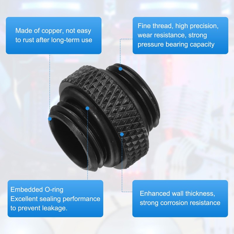 sourcing map 6pcs Water Cooling Adapter G1/4" Thread Male to