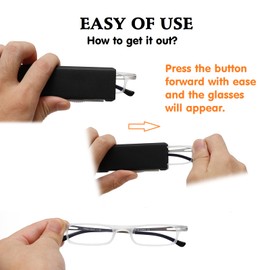 OWTXIS Ultra thin Folding Reading Glasses for Women Men Compact TR90 Blue Light Blocking Readers with Portable Slim Flat case (Grey, +1.50)