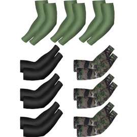 Bememo 9 Pairs Unisex UV Protection Cooling Sun Sleeves - Long Arm Ice Silk Cover (Black, Army Green, Camouflage)