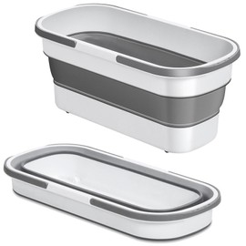 Large Collapsible Plastic Bucket with Wheels, 17L (4.5 Gallons) Cleaning Mop Buckets for House Cleaning, Camping, Multi-Purpose Rectangular Handy Basket, Grey
