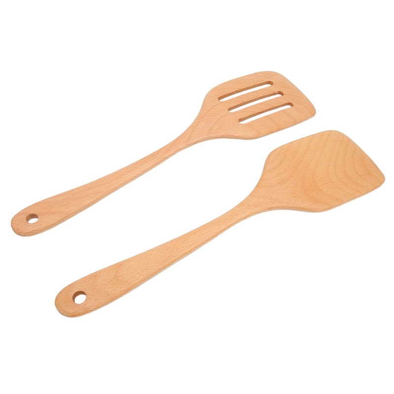 2Pcs Wooden Spatula Heat Resistant Light Weight Kitchen Cooking Utensils