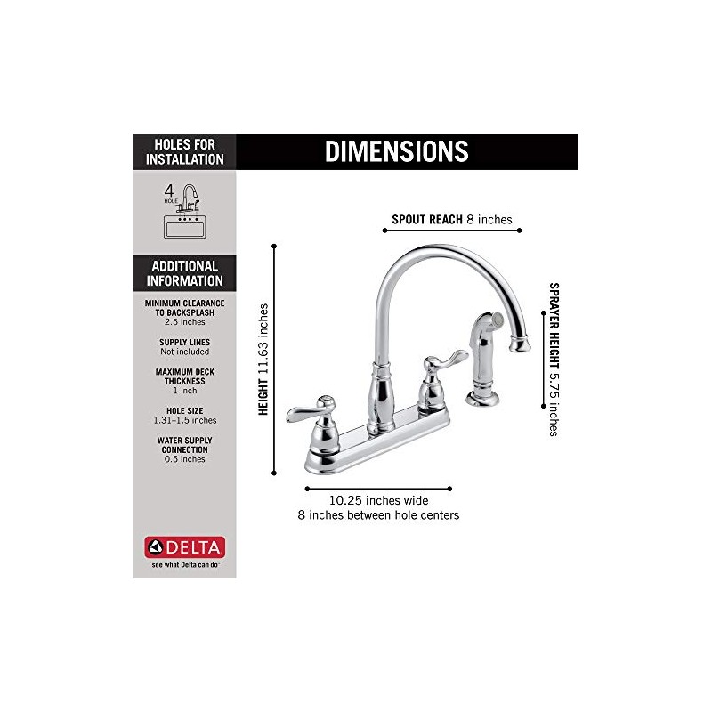 Delta Windemere Chrome Kitchen Faucet with Side Sprayer, Traditional 4
