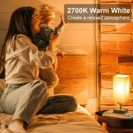 ZAKASEA Lampara de Escritorio, Lámparas de Mesa y Buró Contiene Bombilla, Lámpara de Noche de Control Táctil, 2 Puertos USB (A+C) y 1 Salidas de CA, Para Dormitorios, Salas de Estar