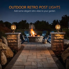 PTOUG Outdoor Post Light Fixture, E26 Base 60W Max Column Lights with Black Aluminum Housing Plus Amber Glass IP55 Waterproof Exterior Pillar Lantern for Driveway Yard Lawn Patio Garden