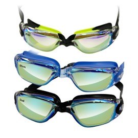 SHYIFOO Swimming Goggles 3-Pack Family Set, Anti-Fog & Leak-Proof Adult and Kids Swim Goggles (6-14 Years) with UV Protection | Adjustable Comfort Fit for Family Swimming & Training