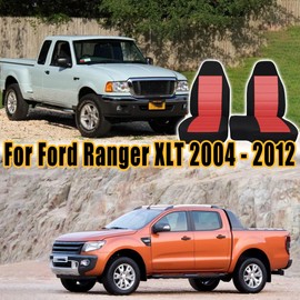 Fioqe 2PCS Front 60/40 High Back Bench Seat Cover for Ford Ranger XLT 2004 2005 2006 2007 2008 2009 2010 2011 2012 (Without Console Cover) -Red