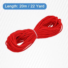 MECCANIXITY Twisted Cord Trim, 22 Yard 3.5mm 3-Ply Twine Braided Rope Shiny Thread String for Craft Gift Bag Curtain Christmas Decor, Bright Red - 20m