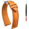 Gomvadr Quick Release Leather Watch Band, Tan/Silver Buckle, 22mm