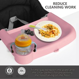 Silicone Baby Dining Tray Compatible with Inglesina Fast Table Chair and Hooked High Chair Easy to Carry Set Up & Clean BPA-Free Great for Developing Your Baby's Independent Eating Skills (Pink)