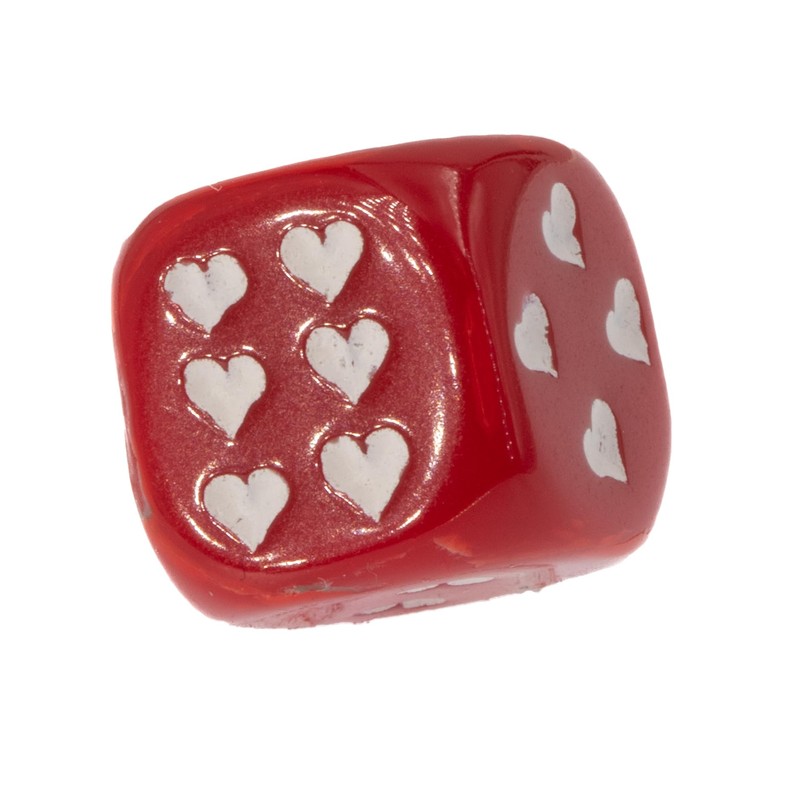 WeLoveDice - Dice Red with White Hearts - Made in