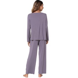 WiWi Womens Viscose from Bamboo Pajamas Set Soft Long Sleeve Sleepwear with Pockets Tops and Pants Lounge Pjs S-XXL, Violet, Medium
