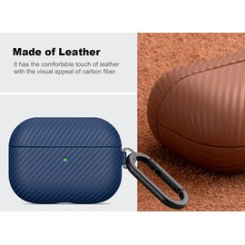 Haobobro [Carbon Fibre Texture] for AirPods Pro 2 Leather Case - Handmade AirPods Pro 2 Leather Case - Shockproof AirPods Pro 2 Leather Case - AirPods Pro 2 Protective Case with Carabiner - Blue