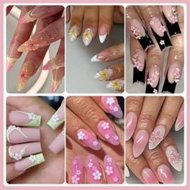 3D Nail Charms and Gems Set - 42PCS Colorful Crystal Tropical 3D Flowers for Nails+ Pink White Acrylic Flower Nail Charms with Caviar Beads Nail Decoration