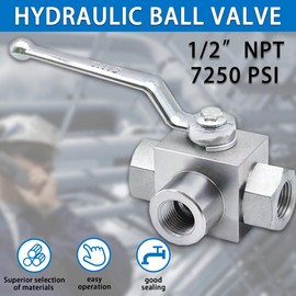 TieMin Hydraulic Valve 1/2 Inch 7250 PSI High Pressure, Shut-Off 3 Way Hydraulic Ball Valve KHB3K 1/2" NPT