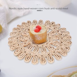 Hopbucan Round Woven Placemat for Dining Table,Natural Braided Rattan Tablemat Hollow Wicker Plates for Holiday Kitchen Table Mat