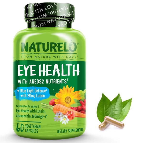 NATURELO Eye Vitamins - AREDS 2 Formula Nutrients with Lutein, Zeaxanthin, Vitamin C, E, Zinc, Plus DHA - Supplement for Dry Eyes, Healthy Vision, Eye Support - 60 Vegan Capsules