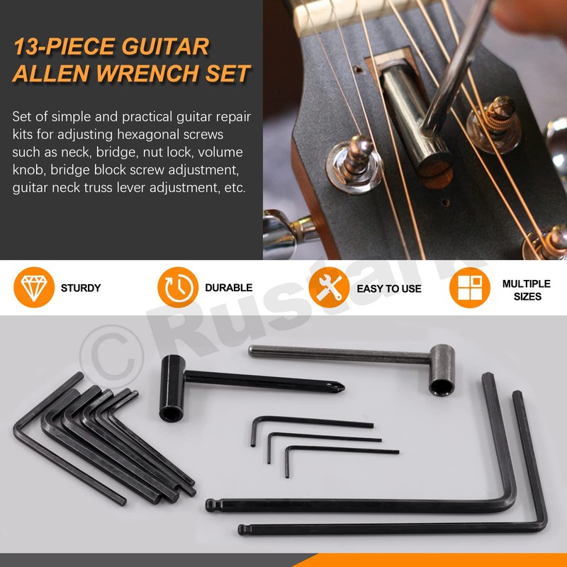 Rustark 13Pcs Guitar Allen Wrench Truss Rod Wrench Set, 4mm