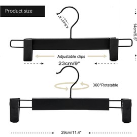 Trouser Hanger, 10Pack Pant Hangers Space Saving Skirt Hangers with Clips Adjustable Non-Slip Coat Suit Metal Hangers Heavy Duty Chrome Clothes Hangers Clothes Hook,Black