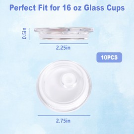 10 Pack Acrylic Lids for 16 oz Glass Cups, Can Straw Lid, Tumbler Lid Replacement, Spill Proof Reusable Plastic Lids for Glass Cups Iced Coffee Cup Beer Can Milk Tea Juice (Transparent)