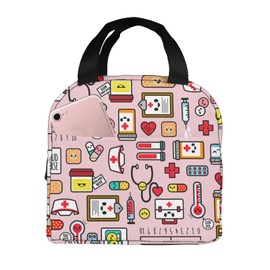 ZBDSKLEX Nurse Theme Lunch Bag for Women Insulated Tote Bag Reusable Cooler Lunch Box for Work Picnic Travel, One Size