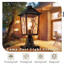 NAXTTII Outdoor Post Lights 13.6 Inch Modern Exterior Post Lantern Pillar Light with Water Ripple Glass Black Aluminum Pole Lights Outdoor