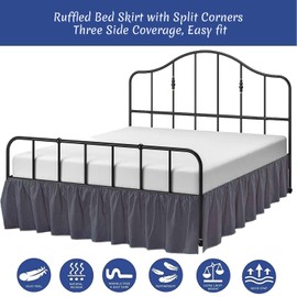 Falda de cama con volantes con esquinas divididas, tres coberturas laterales, tamaño Queen, volantes para el polvo, faldas de cama de 18 pulgadas, ajuste a medida, sin arrugas, volantes (Queen 18
