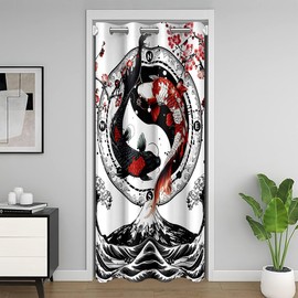 Feelyou - Cortina de privacidad para puerta de pescado koi japonés, 1 panel, 106.7 x 203.2 cm, con aislamiento térmico, ondulado, estilo japonés, decoración del hogar, cortina para ventana de Ukiyoe