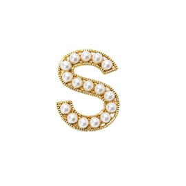 Elegant Gold Plated Simulated Pearl Initial Letter Brooch Pins for Women (S)