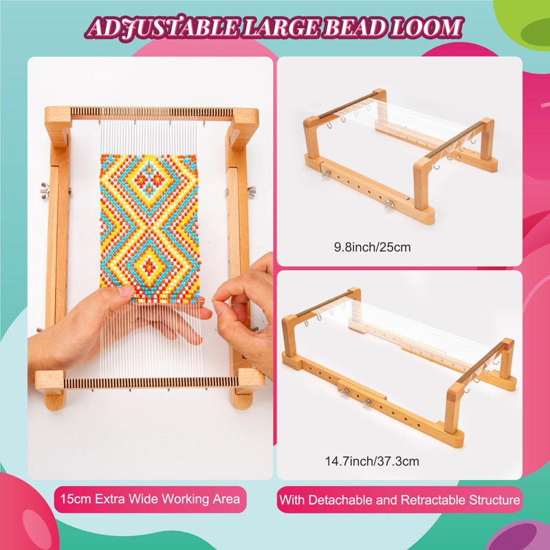 PP OPOUNT Adjustable Bead Loom Kit, Wood Loom Beading Supplies