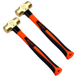 WEDO 2PCS Brass Sledge Hammer Set,2lb+2lb,Fiberglass Handle,Non-Magnetic,Die-Forge,Corrosion Resistant, DIN Standard