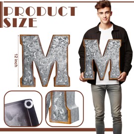 Yaocom 12" Metal M Letter Wall Decor Large Galvanized Letter 3D Signs Shelf Decoration Hanging or Freestanding Vintage Industrial Decor for Home Office Bookshelf Farmhouse Kitchen Apartment