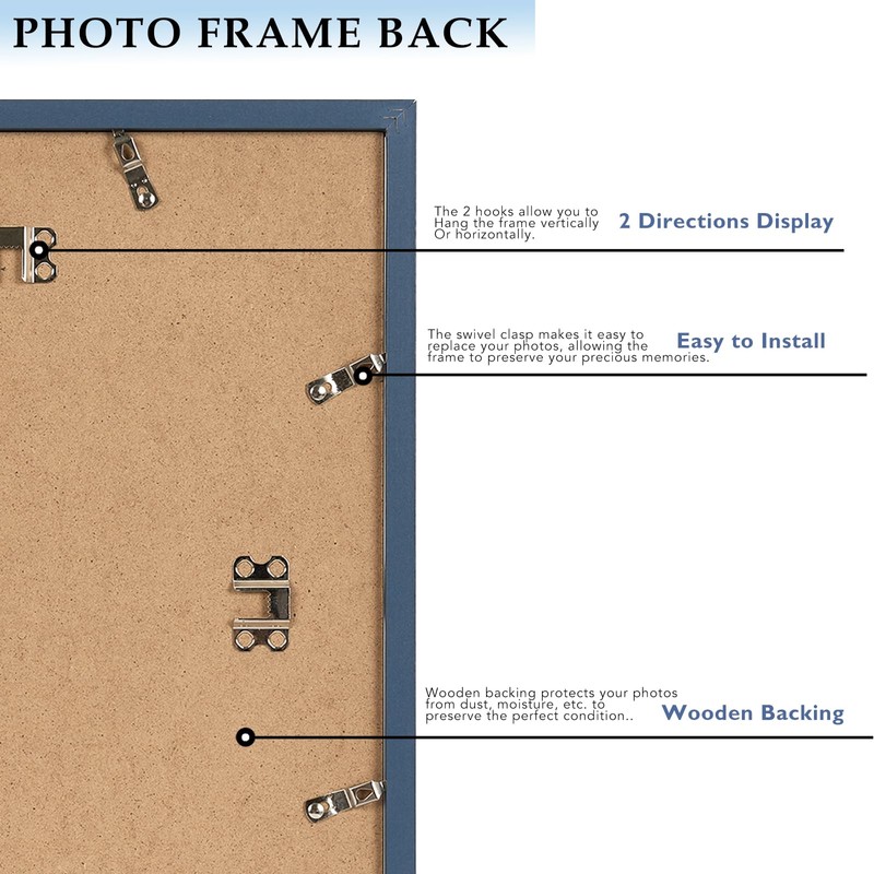 QOTIB 11x14 Picture Frame with 8x10 Mat Navy Blue, Display
