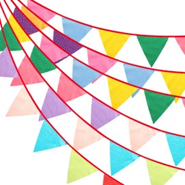 12M Floral Fabric Bunting Banner,19x21CM Large Reusable Cotton Triangle Flag Garland with 42PCS Decoration Floral Pennants for Garden Tea Wedding Baby Shower Birthday Parties-Multi-Colored