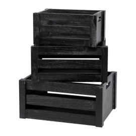 Large Classic Black Wooden Crates For Dispaly,Set Of 3 Wood Crates With Handles,Rustic Handmade Wood Boxes For Storage Or Display,Solid Wood Decrative Boxes (Classic Black)